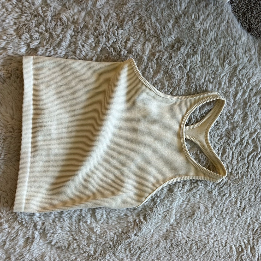 Cream Fitted Crop Tank Top